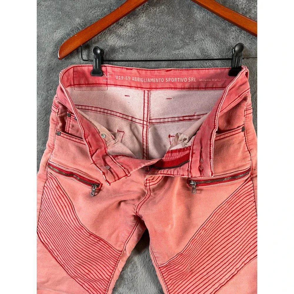 Versace V19-69 Biker Jeans Mens 30x27 Pink Stretch Faded Distressed - Picture 11 of 14